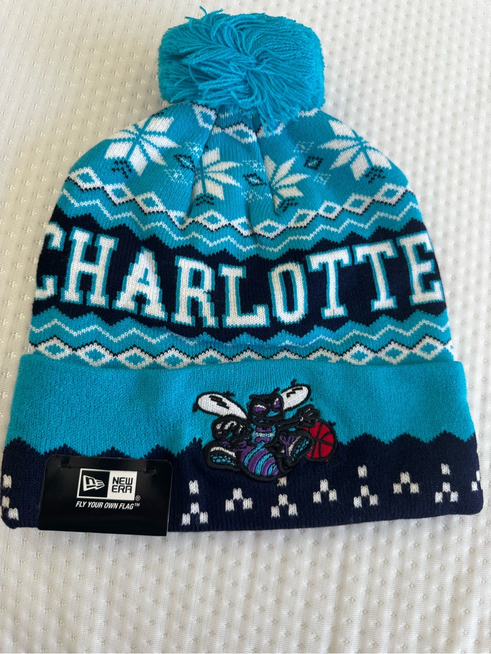 Charlotte Hornets Teal & Navy Pom Pom Beanie unisex one size fits all